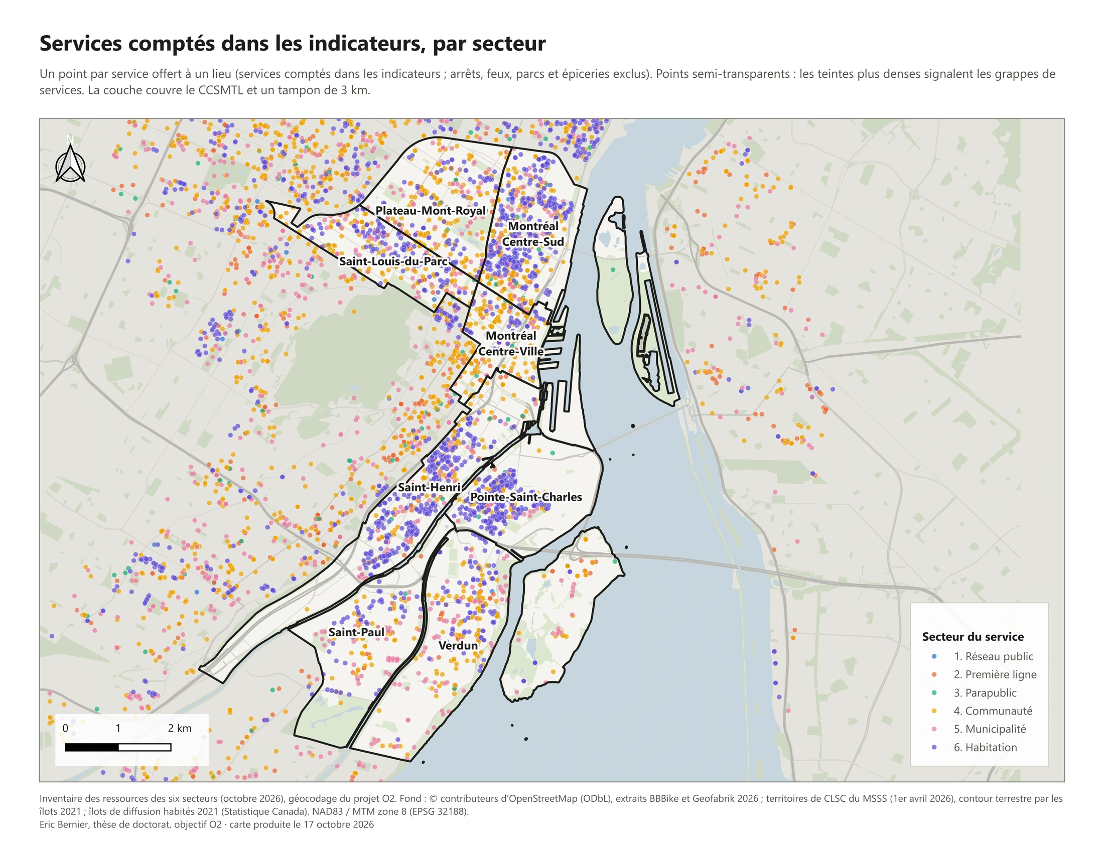 Ressources de santé et ressources sociales, par secteur