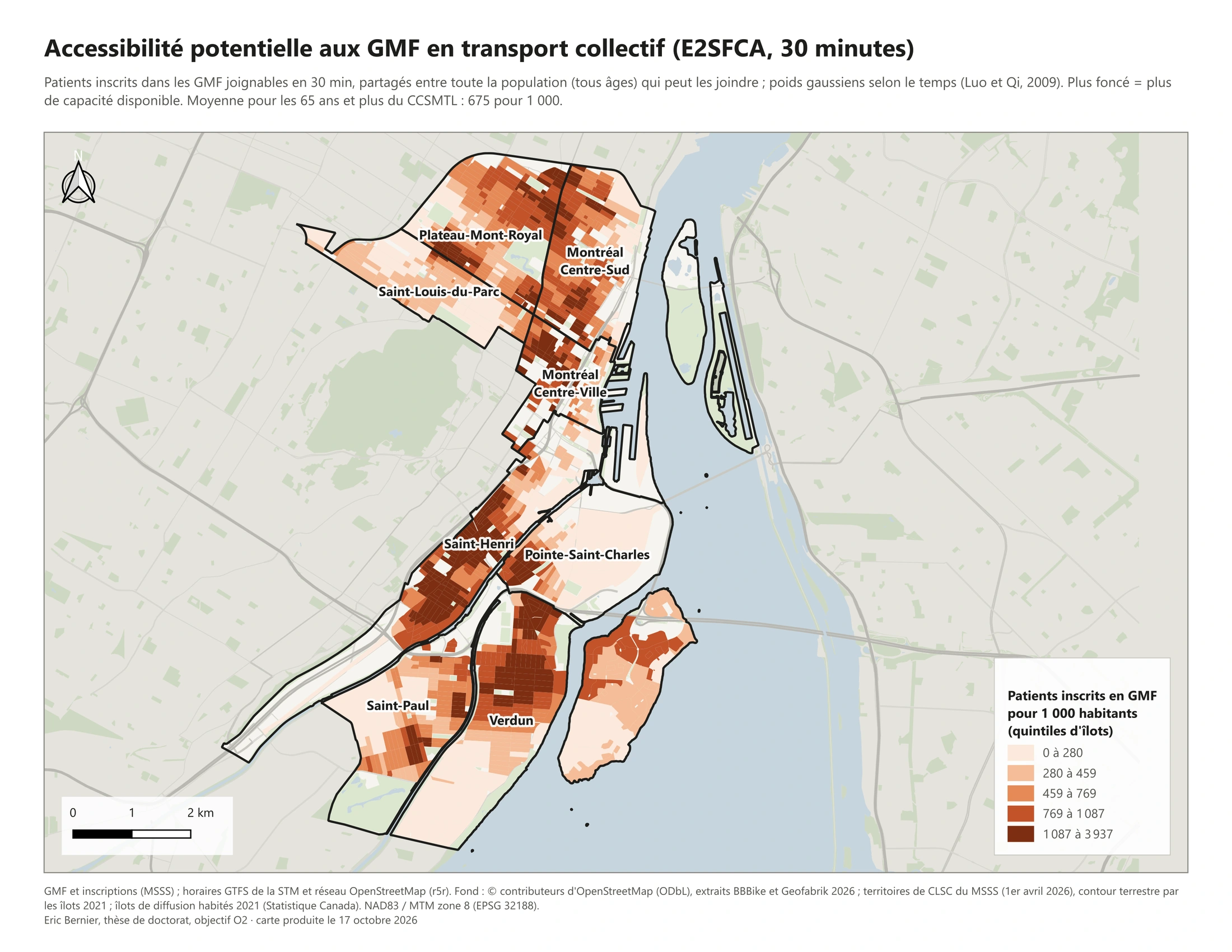 Accès aux GMF en 30 min de transport collectif, par îlot
