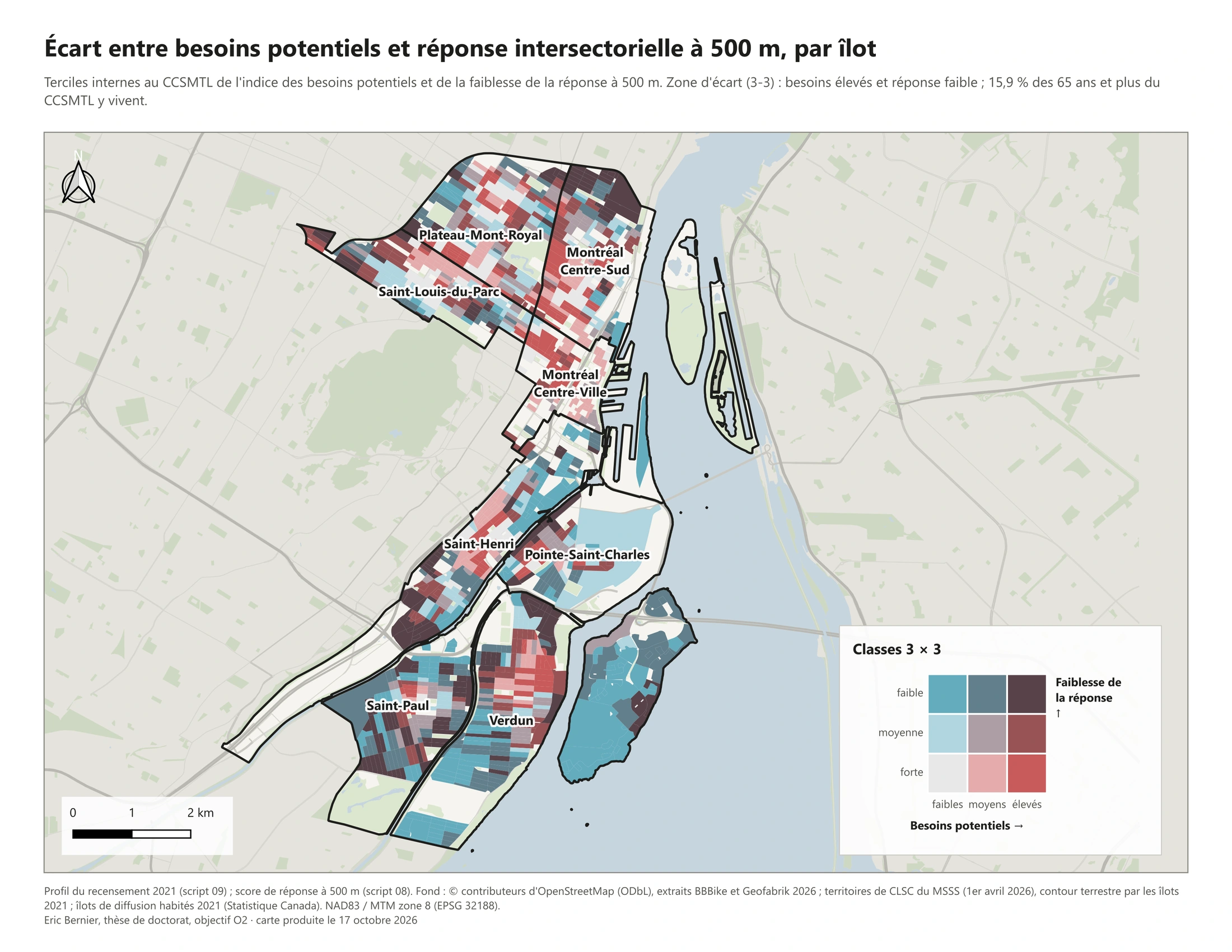 Écart entre besoins potentiels et réponse à 500 m