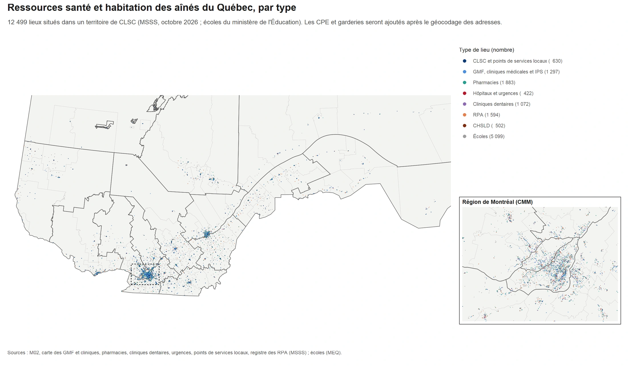 Québec · Emplacement des ressources inventoriées
