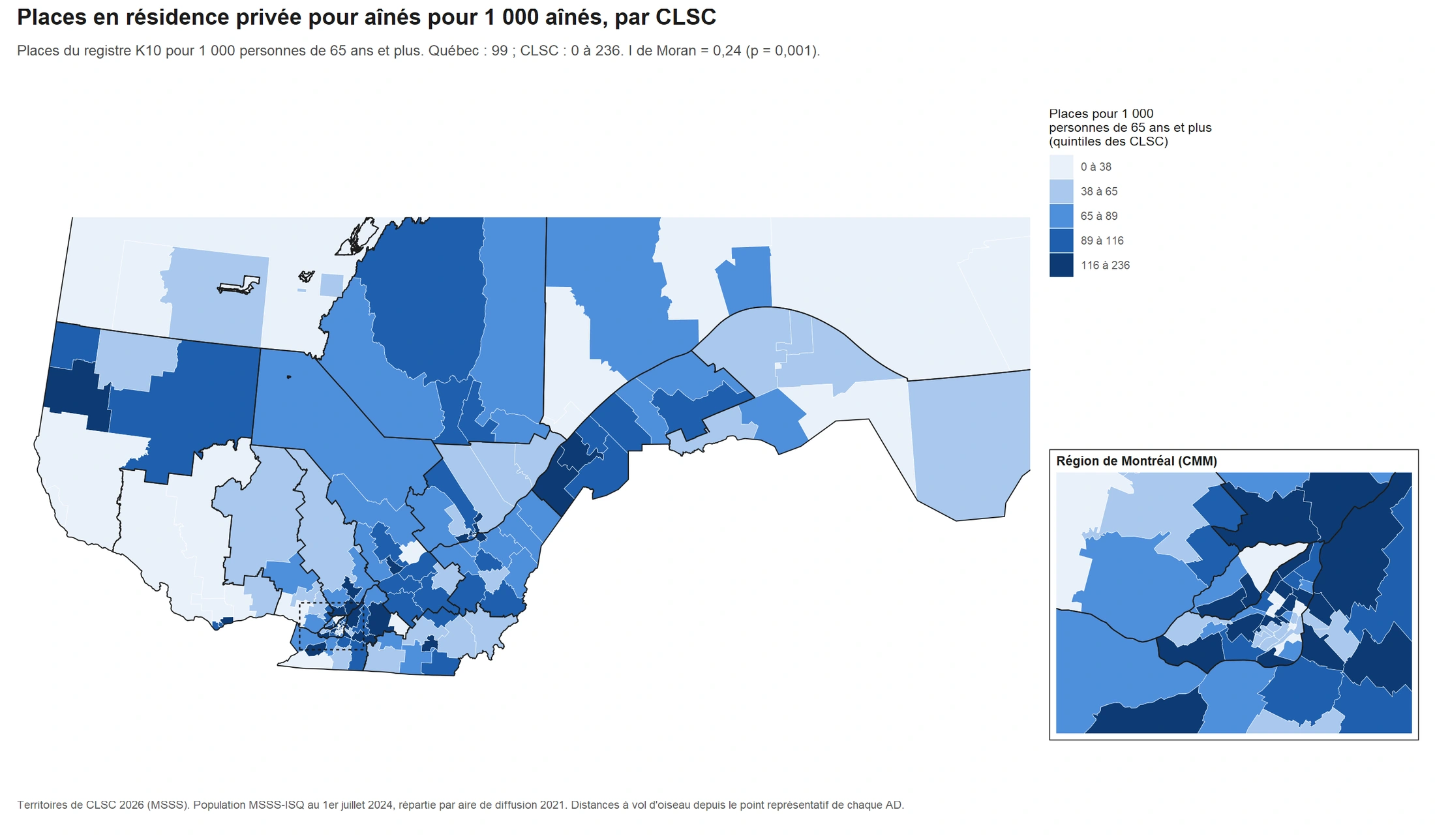 Québec · Places en résidence privée pour aînés pour 1 000 personnes de 65 ans et plus
