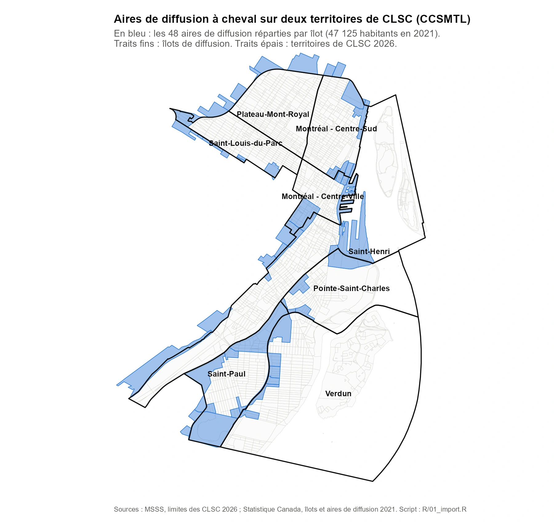 Contrôle · Aires de diffusion à cheval sur deux territoires de CLSC